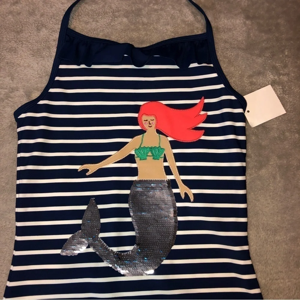 NWT MINI BODEN Mermaid Stripes One Pc Swimsuit Sz 11/12Y